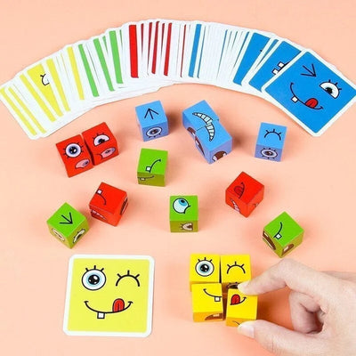 🎁2025 Parent-child Interactive Games Face-Changing Magic Cube Building Blocks