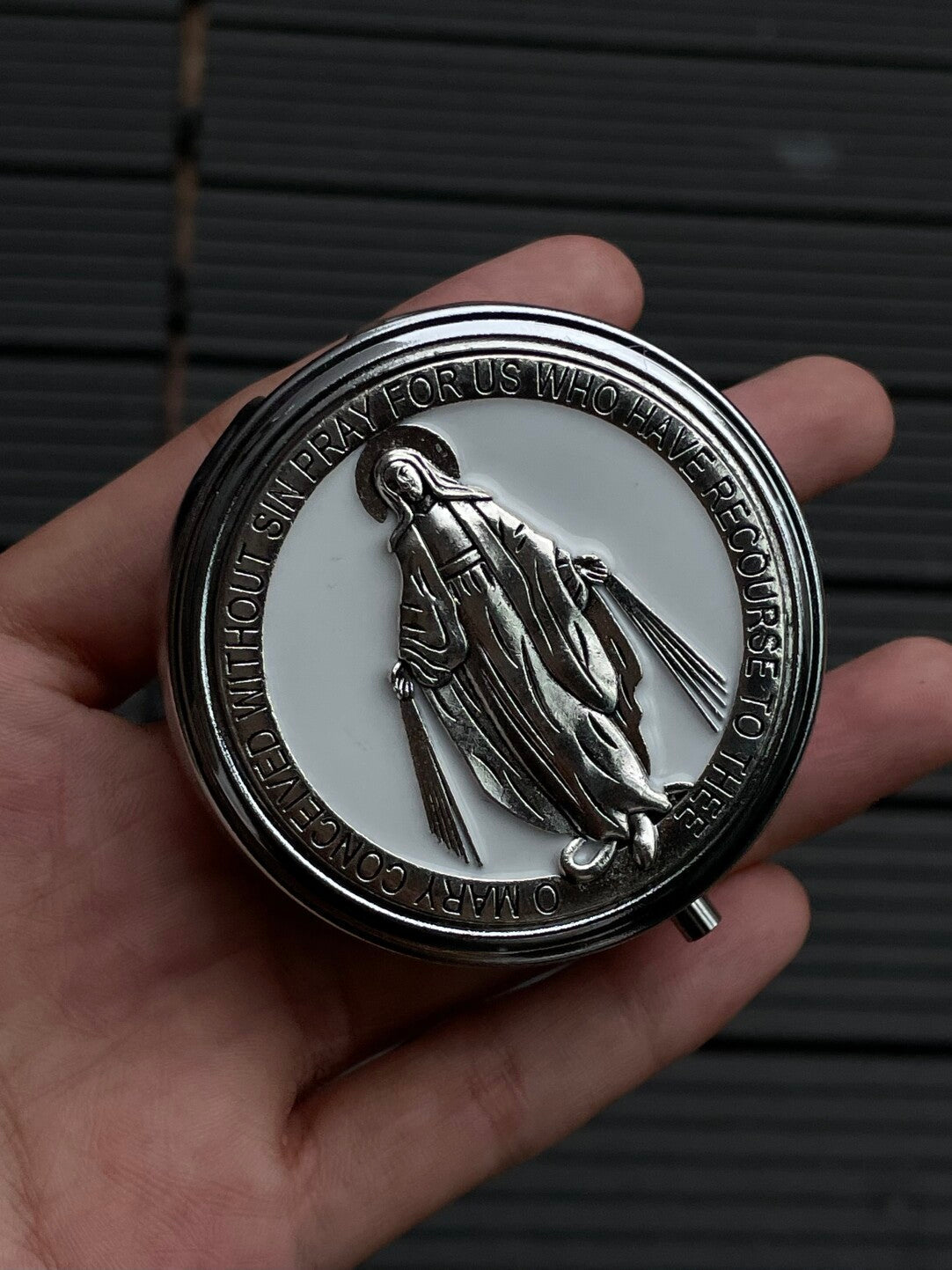 Handcrafted Virgin Mary Pill Box – Faith-Inspired Elegance