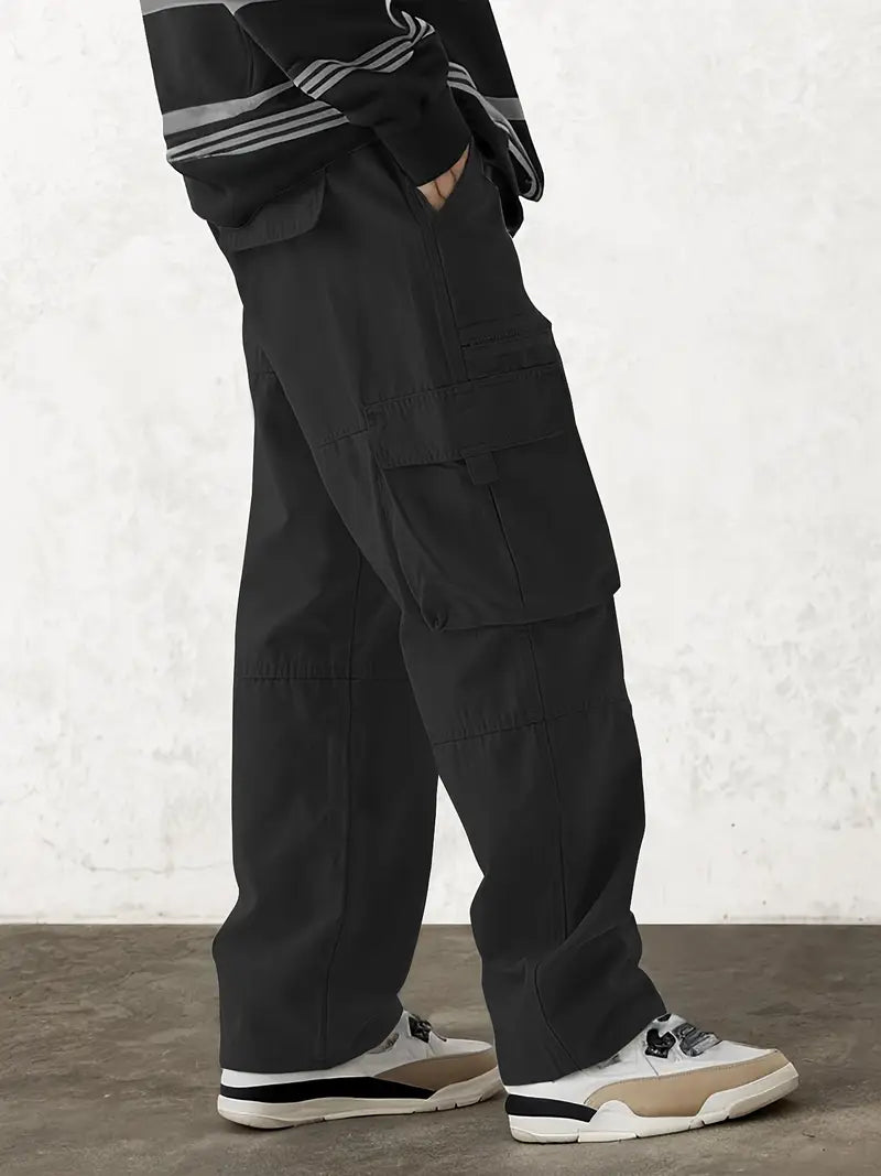 Men's fashionable drawstring flip flap pocket casual pants