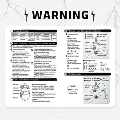 Rechargeable Portable Hanging Fan with LED Light