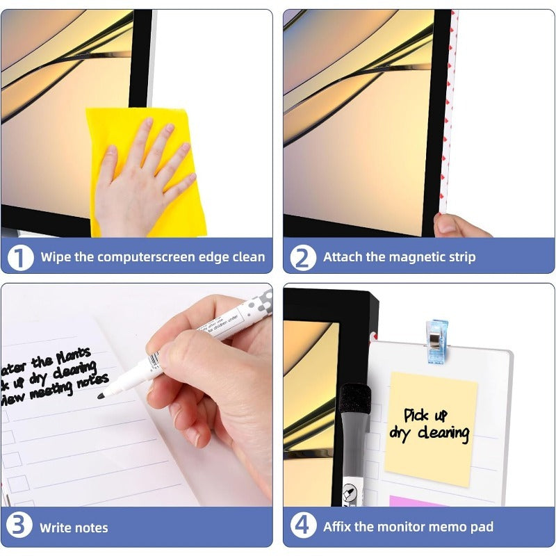Magnetic Side Whiteboard for Monitors – Clip-On Dry-Erase & Note Holder