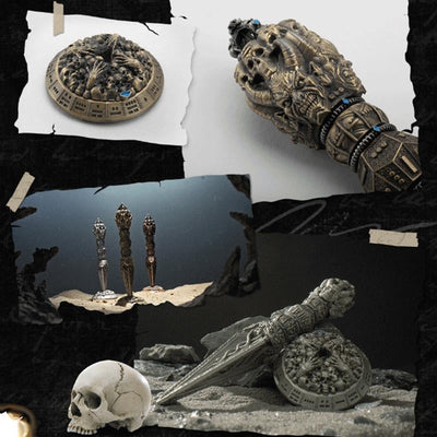 💀Metal Wand Skull Dice & Bone RPG Dice Set