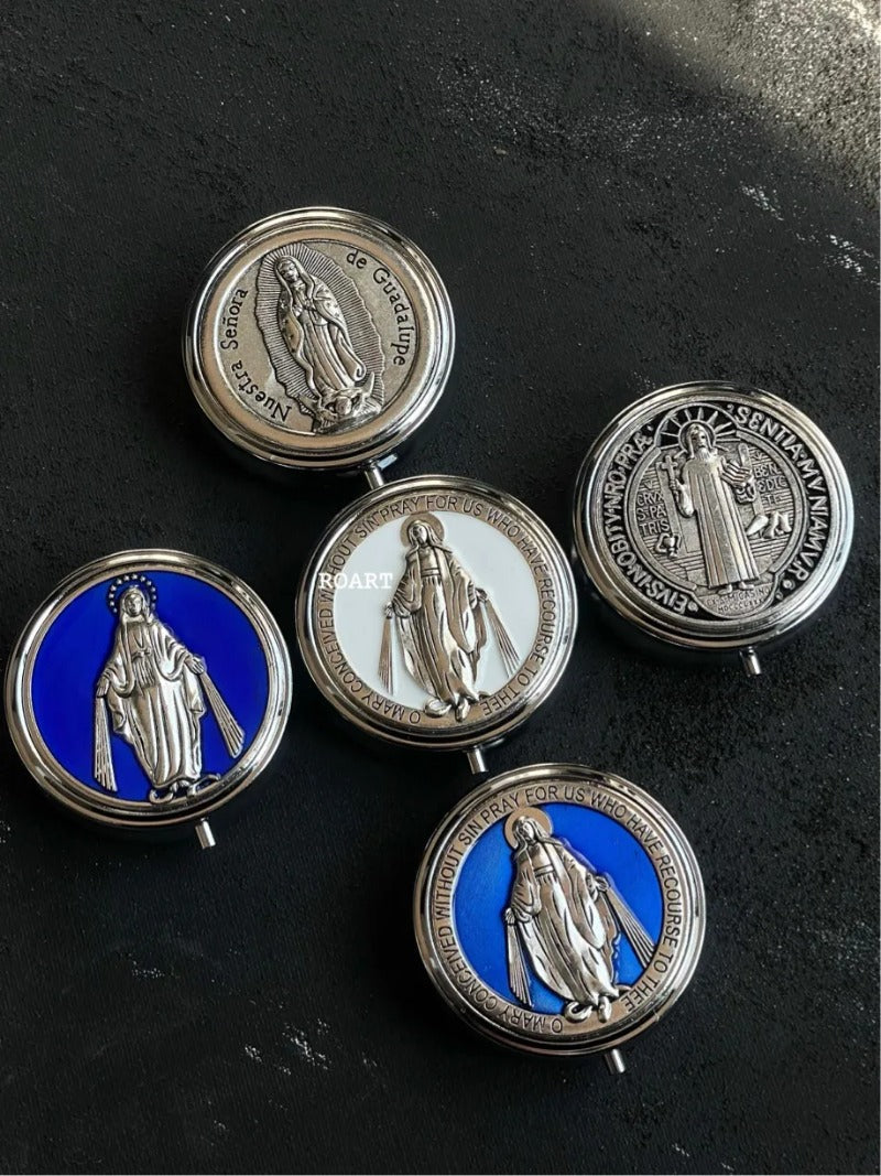 Handcrafted Virgin Mary Pill Box – Faith-Inspired Elegance