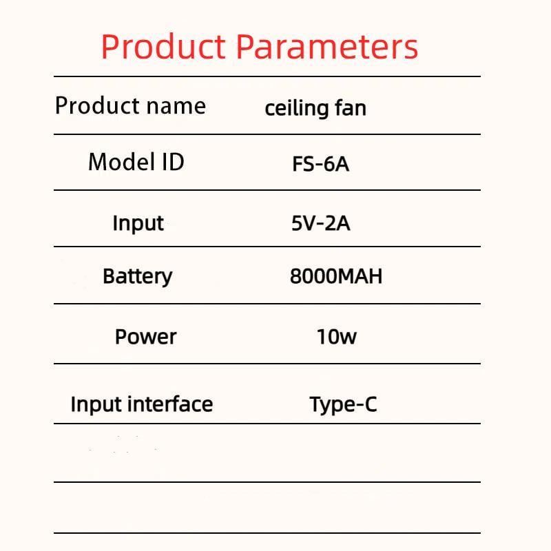 Rechargeable Portable Hanging Fan with LED Light