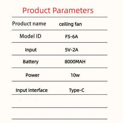 Rechargeable Portable Hanging Fan with LED Light