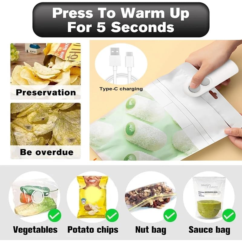 SealEase Mini 2-in-1 Sealer and Cutter with USB-C Charging