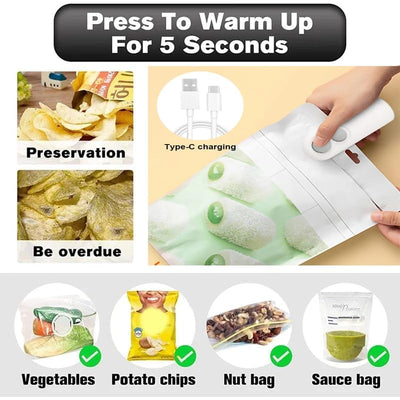 SealEase Mini 2-in-1 Sealer and Cutter with USB-C Charging