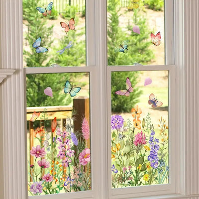 💐 Colorful Floral Bouquet Window Sticker 🖼️ (Removable without leaving marks)