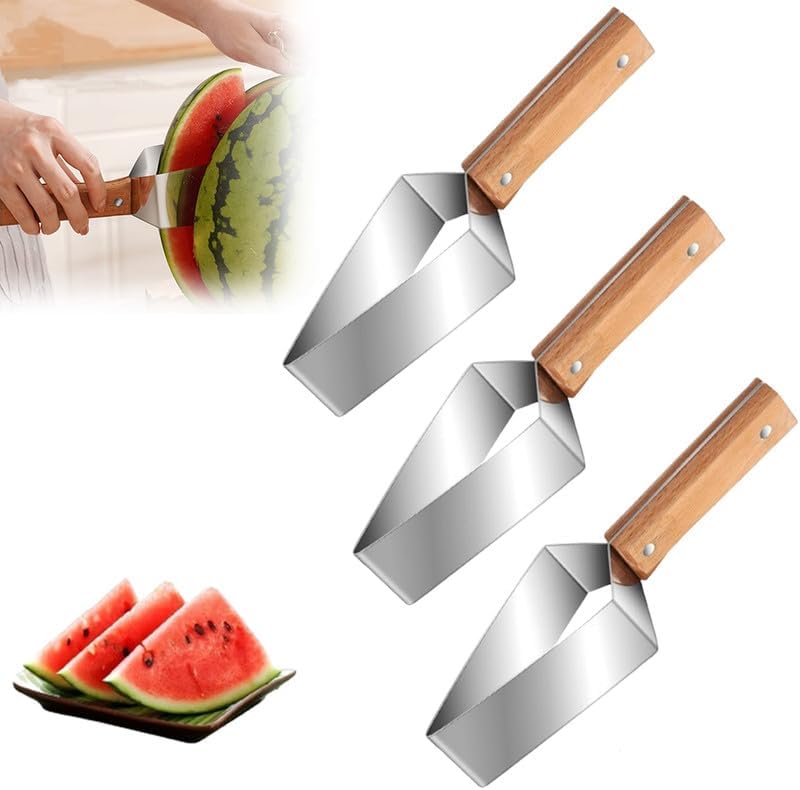 tri-blade watermelon slicer with wood handle