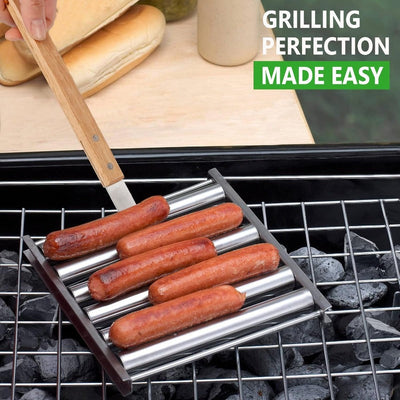 Rotating Hot Dog Grill Rack with Detachable Wood Handle