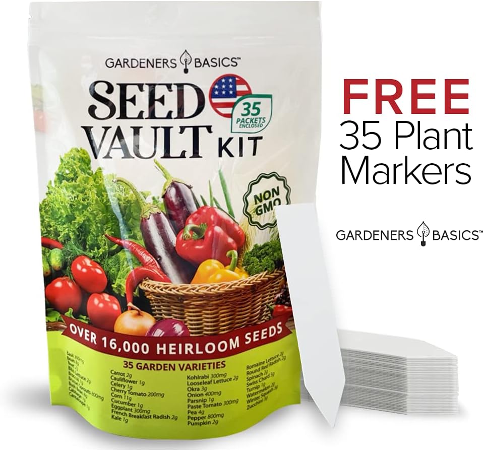 35-Variety Seed Vault Kit – Non-GMO Heirloom Seeds for Home Gardening and Emergency Preparedness