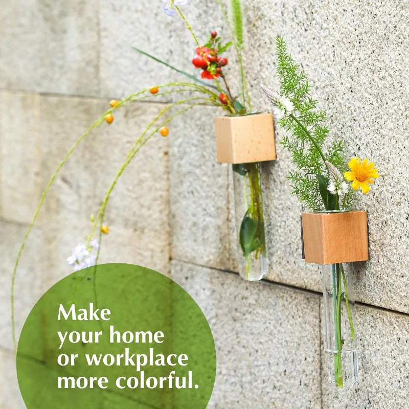 Magnetic Mini Vase – Wood & Glass Wall-Mount Decor for Flowers & Cuttings