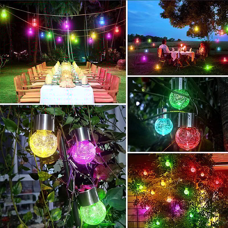 Multicolor Crackle Glass Hanging Solar Light