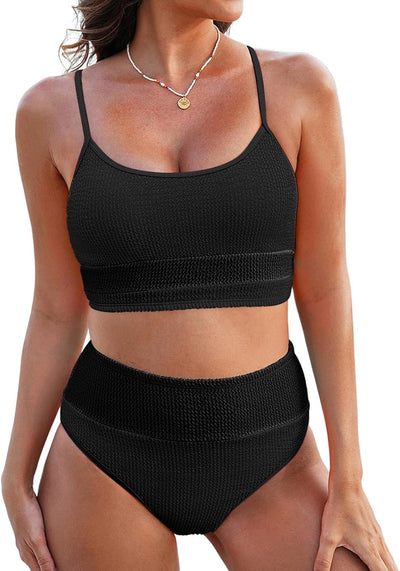 High-Waisted Color Block Bikini Set – Chic & Flattering Swimwear