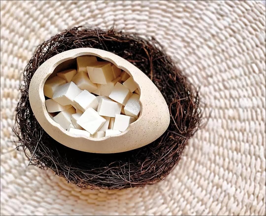 Eggshell Ceramic Bowl with Rattan Nest