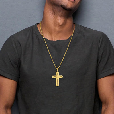 Gold-Plated Twisted Rope Cross Pendant Necklace