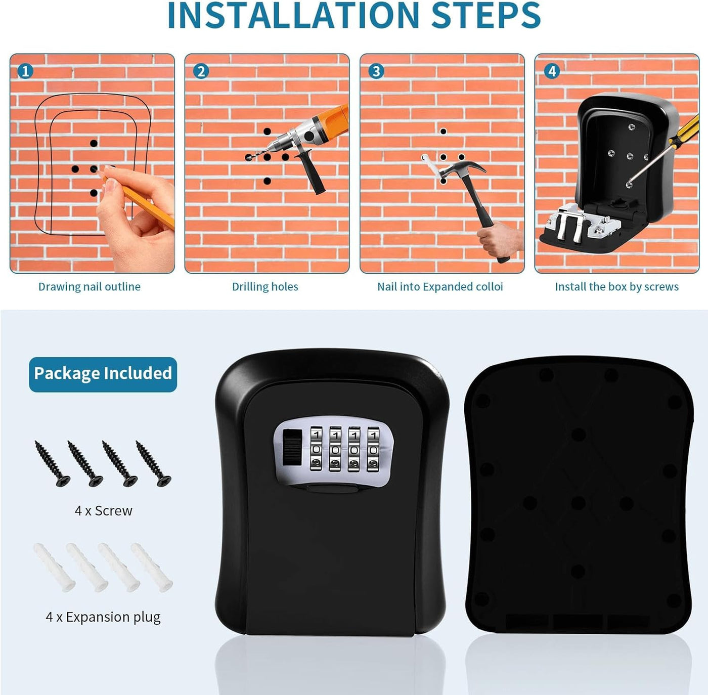 Key Safe Wall Mounted-Key Lock Box with 4 Digit Combination
