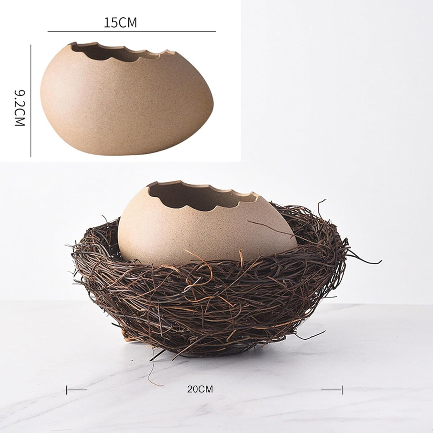 Eggshell Ceramic Bowl with Rattan Nest