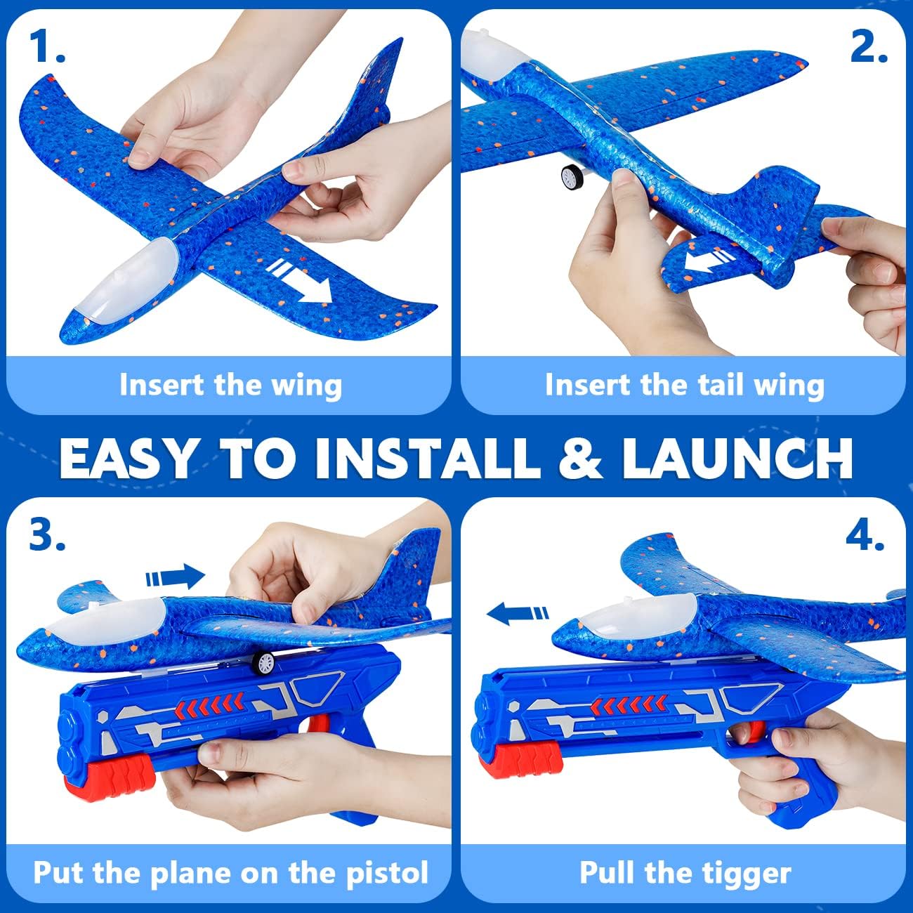 Airplane Launcher Toy with 3 Pack Foam Glider Planes