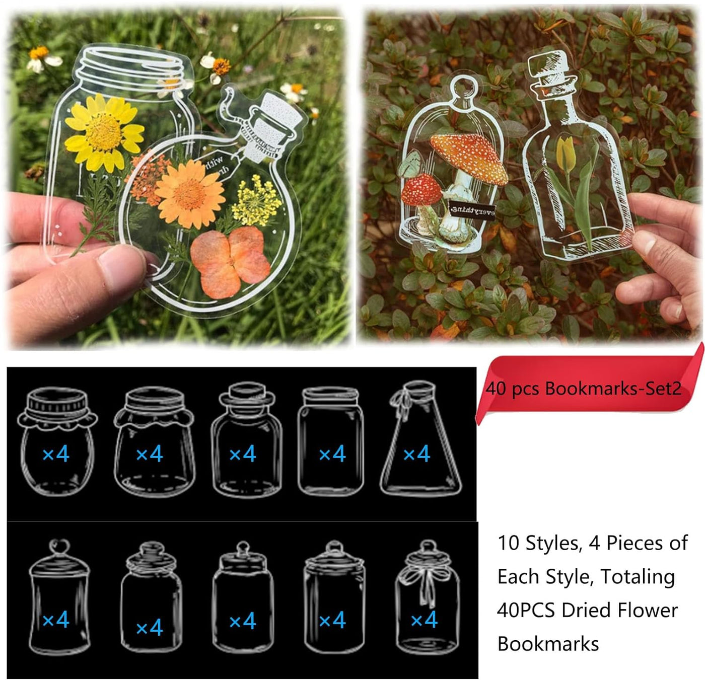 Woyuosn Transparent Dried Flower Bookmarks