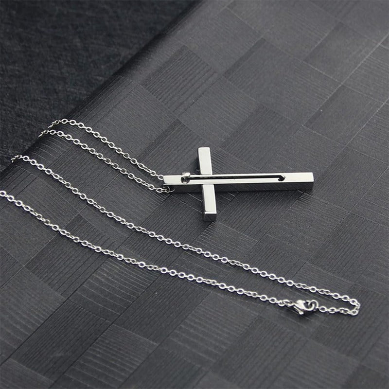Retractable Toothpick Necklace with Stainless Steel Cross Pendant