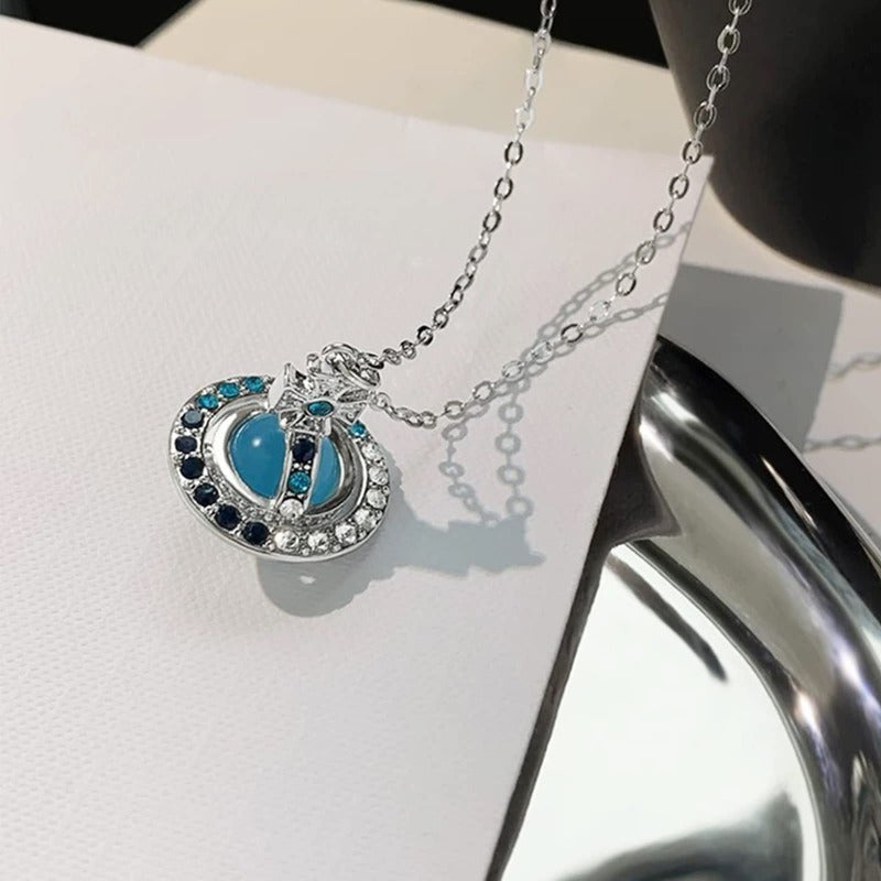 Saturn 3D Crystal Necklace – Stunning & Adjustable Pendant