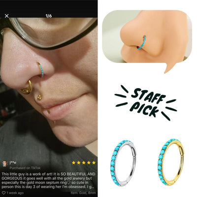 Turquoise Accent Hinged Nose Ring