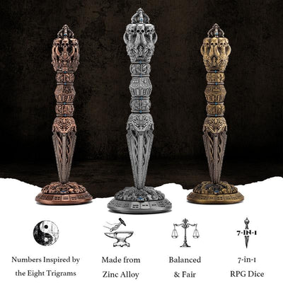 💀Metal Wand Skull Dice & Bone RPG Dice Set