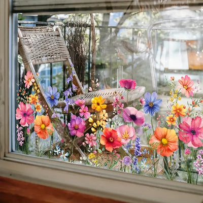 💐 Colorful Floral Bouquet Window Sticker 🖼️ (Removable without leaving marks)