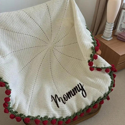 Hand-Knitted Rose Blanket DIY Kit & Ready-Made Gift for Mother's Day Valentine's Day