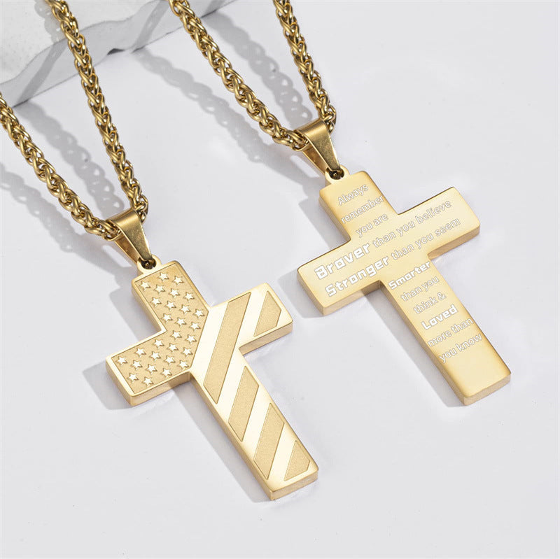 IronPride Cross American Flag Cross Necklace