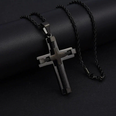 Gold-Plated Twisted Rope Cross Pendant Necklace