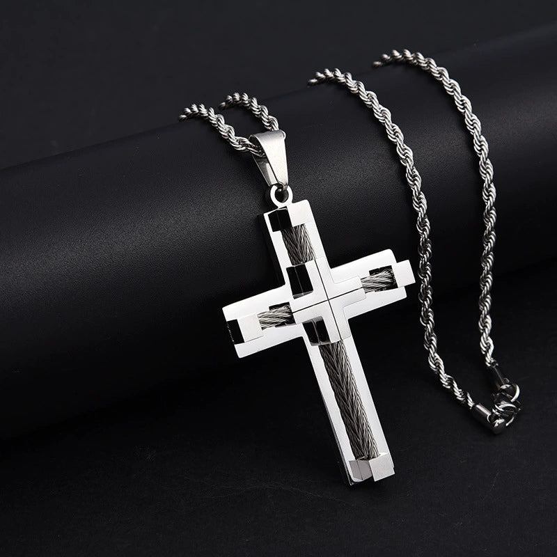 Gold-Plated Twisted Rope Cross Pendant Necklace