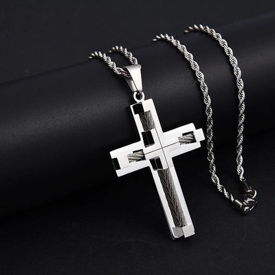 Gold-Plated Twisted Rope Cross Pendant Necklace