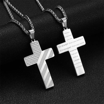 IronPride Cross American Flag Cross Necklace