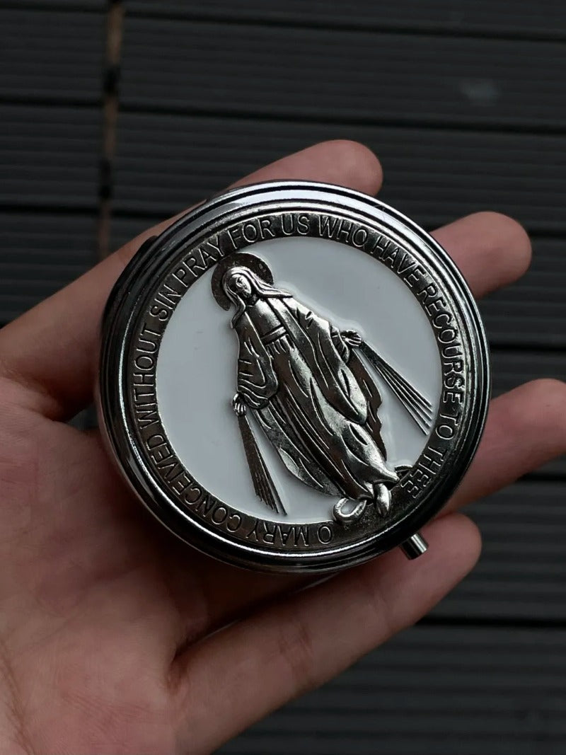 Handcrafted Virgin Mary Pill Box – Faith-Inspired Elegance