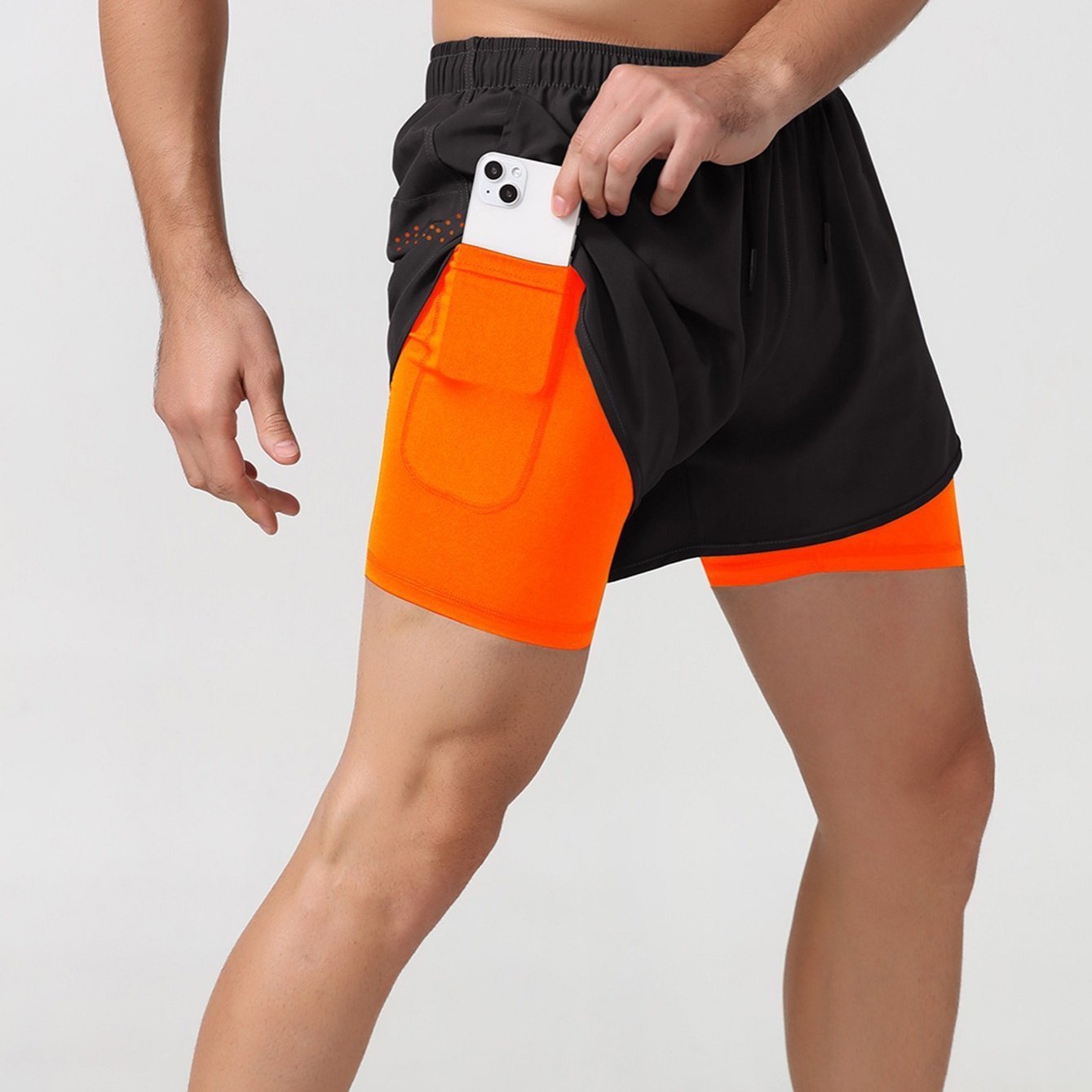 Men's 2 In 1 Running Shorts Quick Dry Gym Athletic Workout Shorts With Phone Pockets
