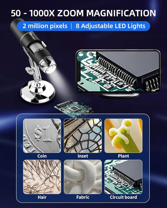 Wireless Digital Microscope – 1080P HD Camera with 1000x Zoom