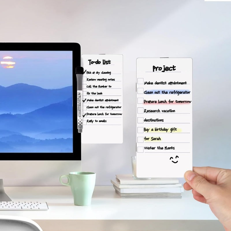 Magnetic Side Whiteboard for Monitors – Clip-On Dry-Erase & Note Holder