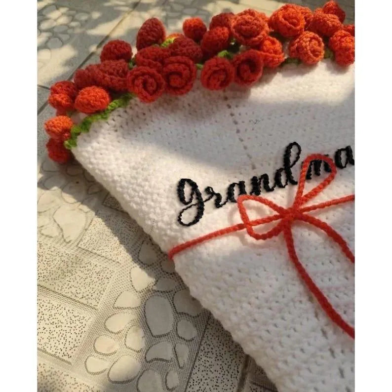Hand-Knitted Rose Blanket DIY Kit & Ready-Made Gift for Mother's Day Valentine's Day